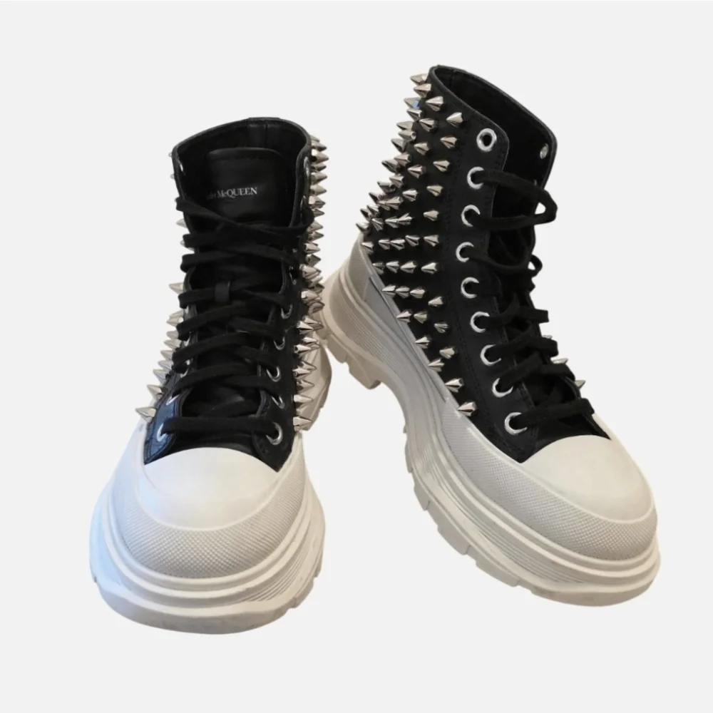 Alexander McQueen Tread Slick Spike Black Leather High-Top Sneaker Boot 39.5/9.5